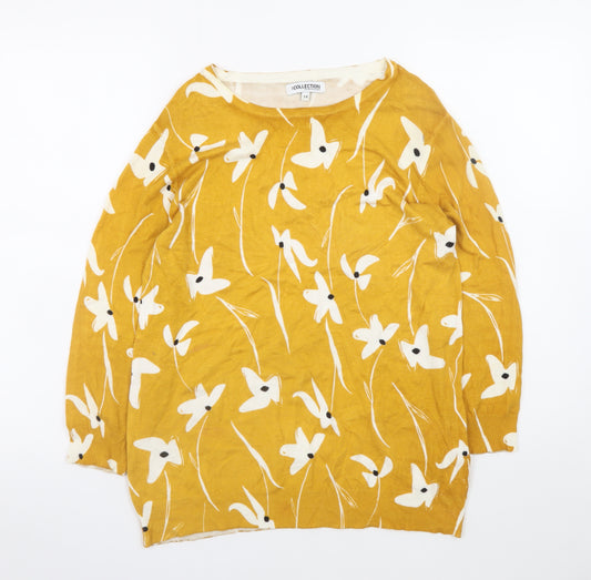 Debenhams Women’s Yellow Floral Knit Pullover Jumper Size 14