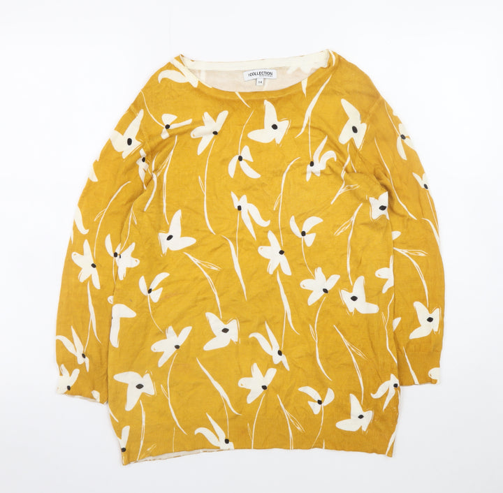 Debenhams Women’s Yellow Floral Knit Pullover Jumper Size 14
