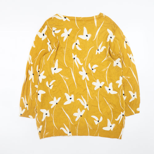 Debenhams Women’s Yellow Floral Knit Pullover Jumper Size 14