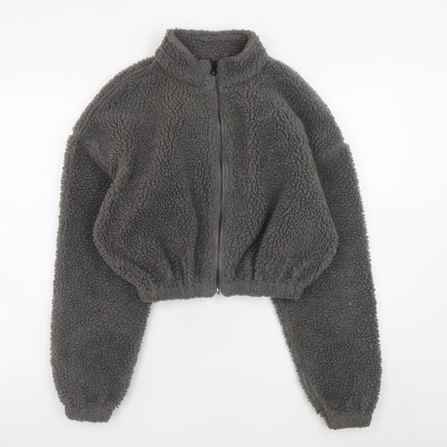Nicki Studios Women Grey XS Cropped Fleece Zip Jacket