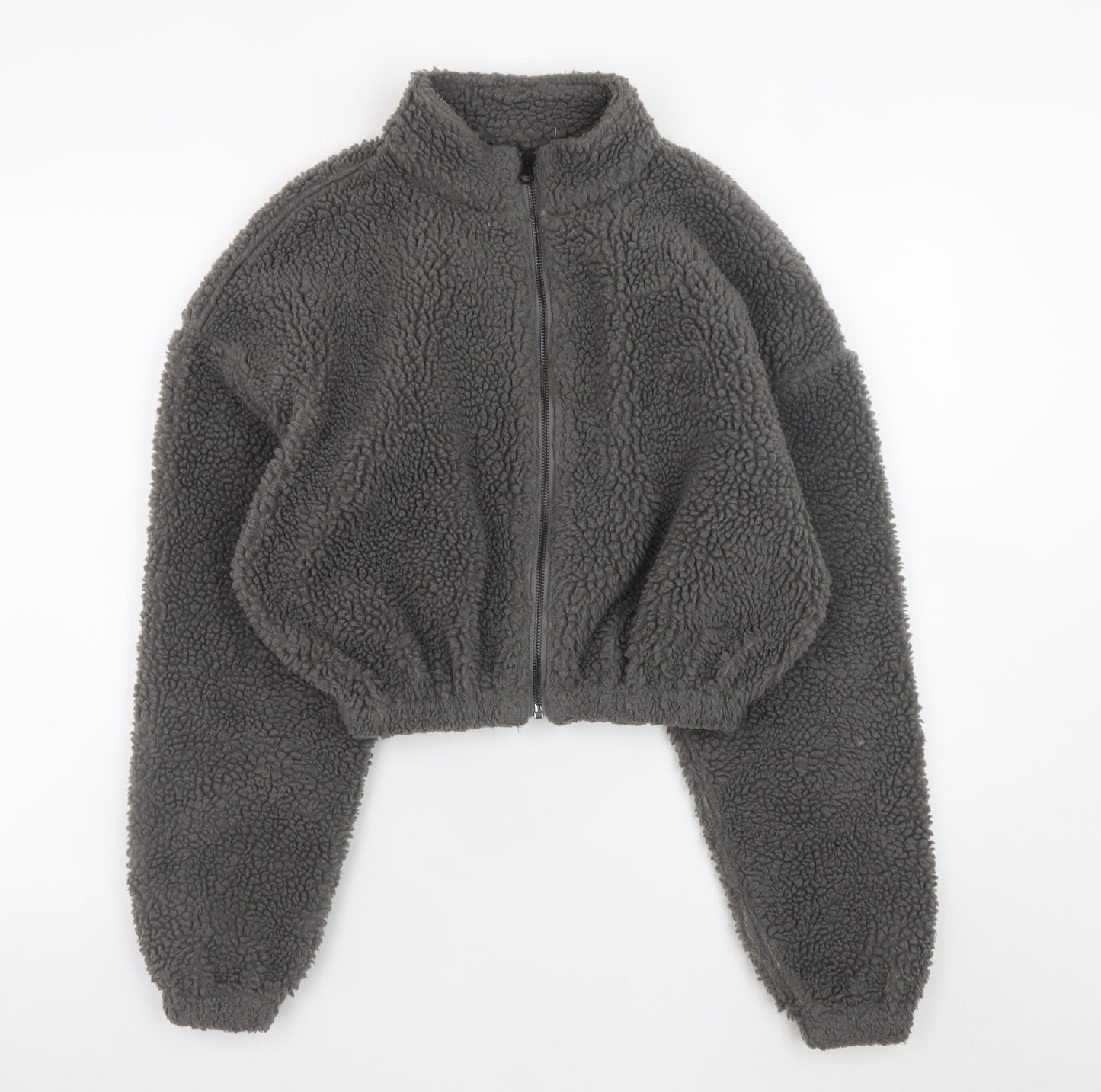 Nicki Studios Women Grey XS Cropped Fleece Zip Jacket