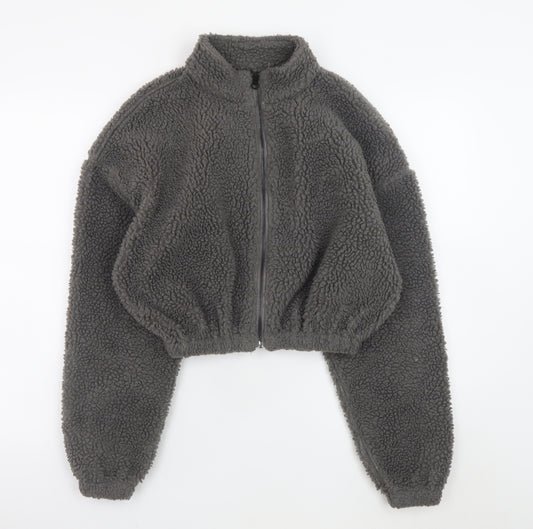 Nicki Studios Women Grey XS Cropped Fleece Zip Jacket
