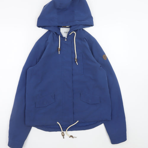 ONLY Men's Blue Hooded Windbreaker Jacket Size S Polyester Nylon