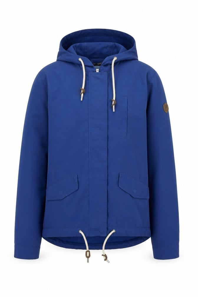 Front view of Only Men's Blue Hooded Windbreaker Jacket, size S, Polyester Nylon