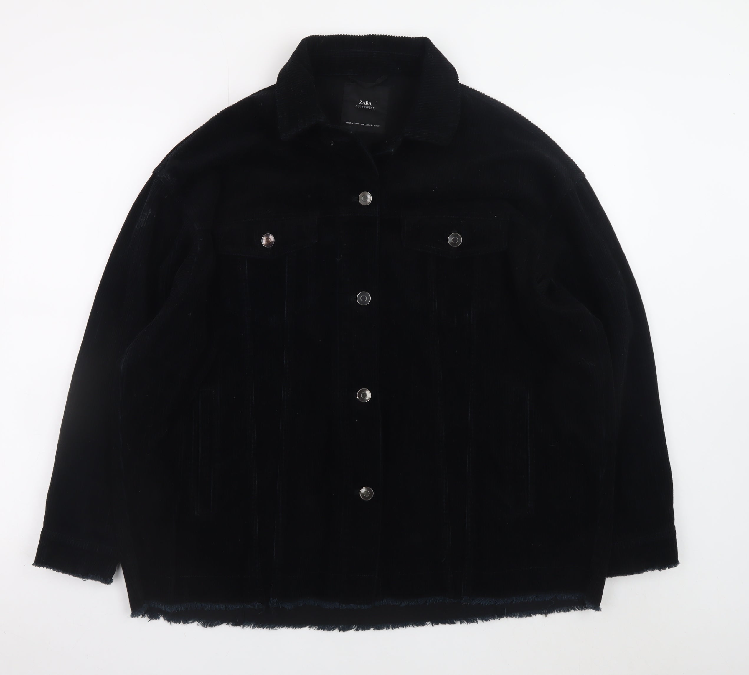 Zara Men's Black Corduroy Basic Jacket L Casual Cotton Outerwear