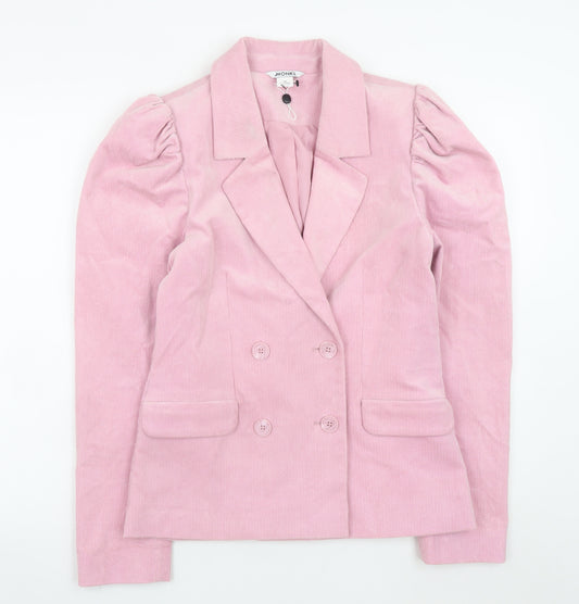 Monki Women Pink Corduroy Blazer Size 8 Double Breasted Jacket