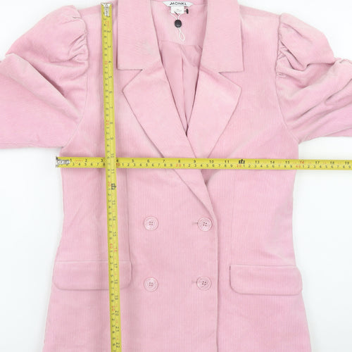 Monki Women Pink Corduroy Blazer Size 8 Double Breasted Jacket
