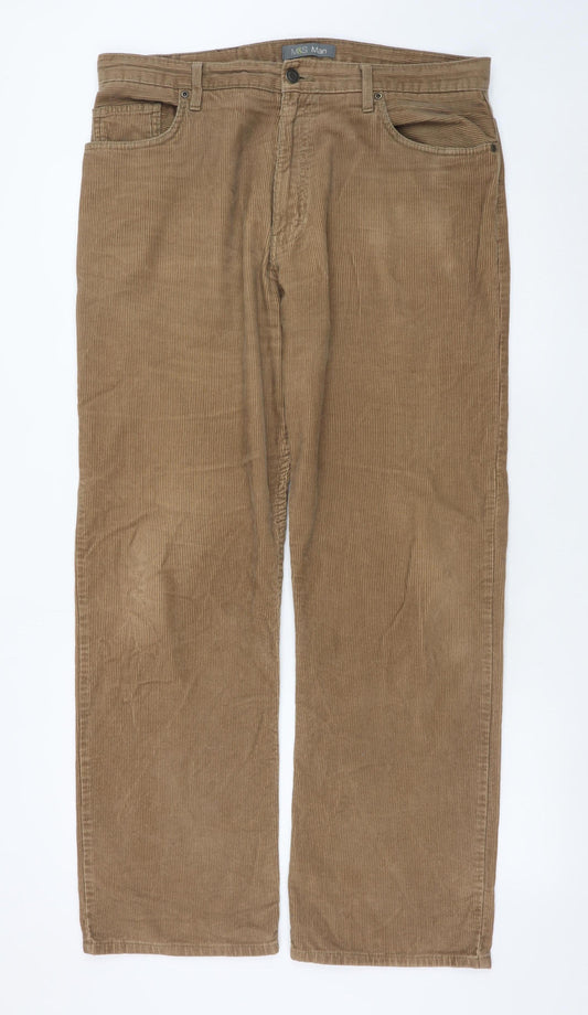 Marks and Spencer Men's Brown Corduroy Trousers 36W 31L Regular Fit