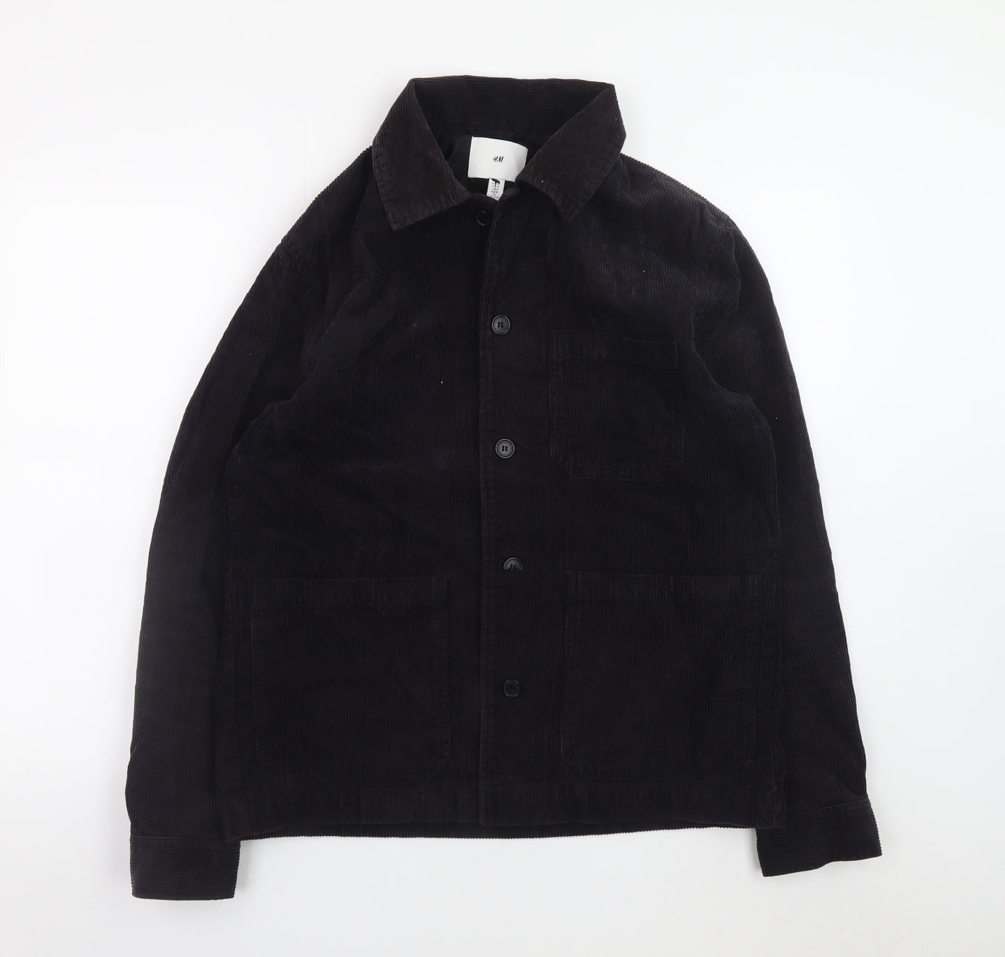 H&M Men's Black Corduroy Basic Jacket Size M Cotton Casual
