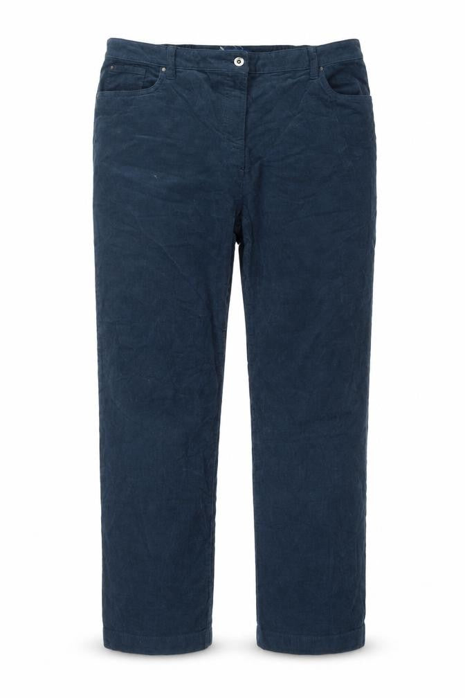 Front view of Cotton Traders women’s blue corduroy trousers, size UK 18, regular fit