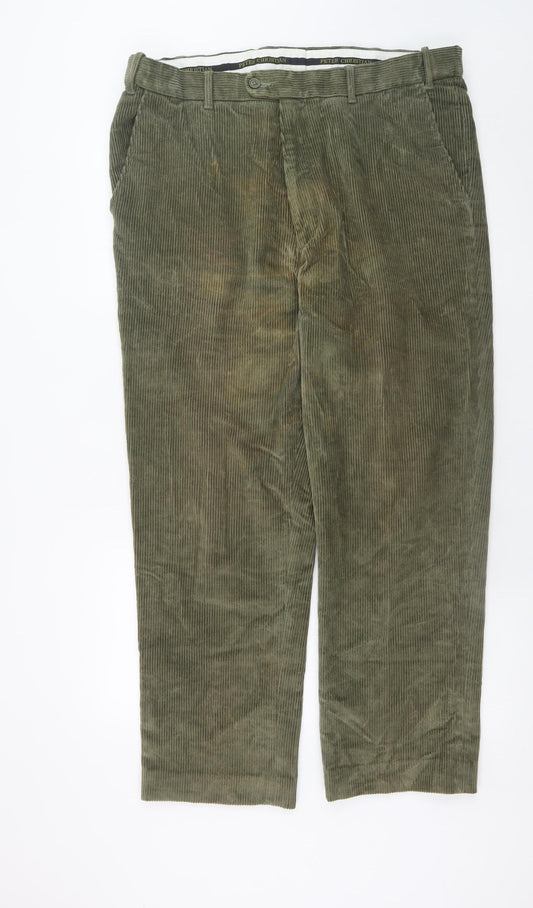 Peter Christian Men's Green Corduroy Chino Trousers W38 L30 Cotton