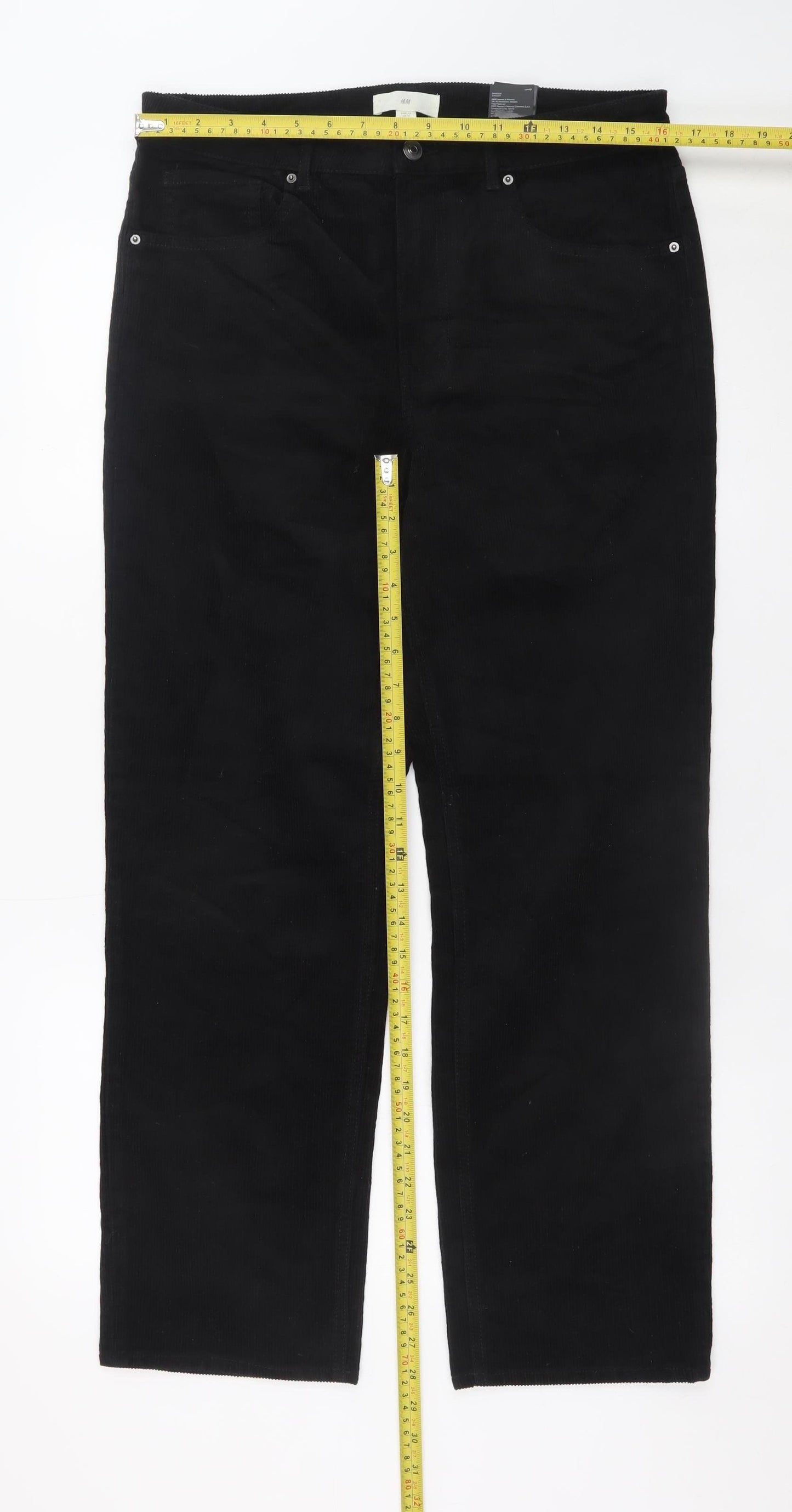 H&M Women’s Black Corduroy Straight Trousers Size 16