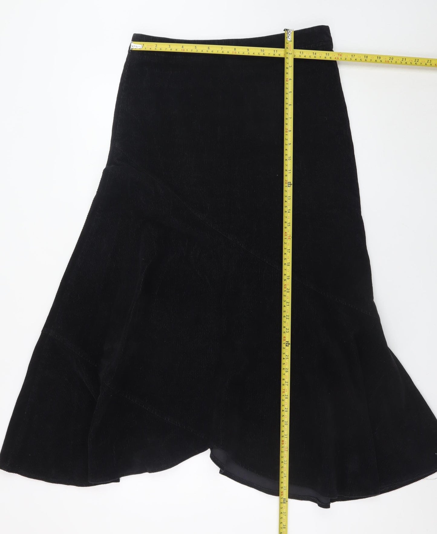 Laura Ashley Women's Black Cotton Corduroy Midi Trumpet Skirt UK 10