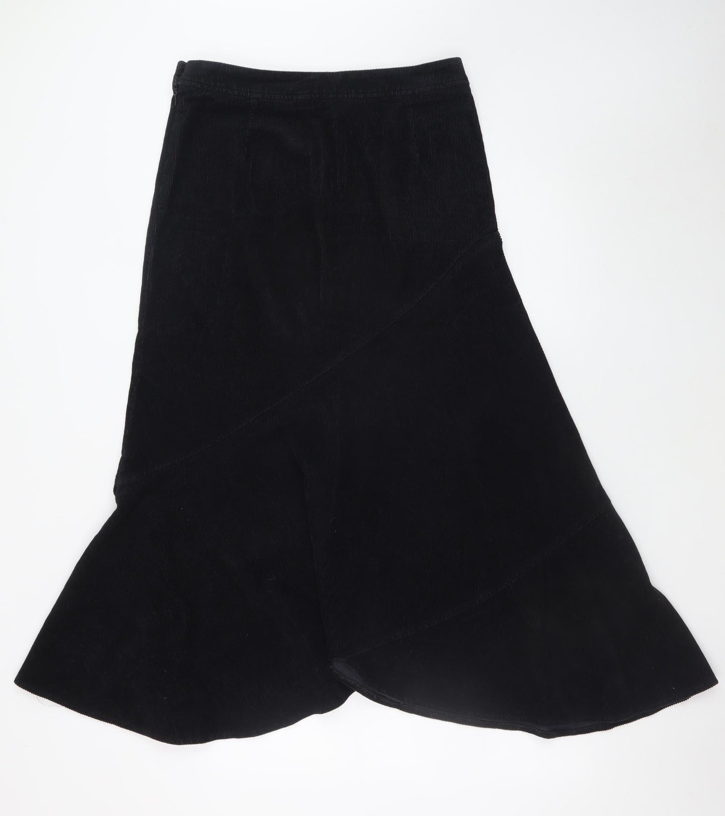 Laura Ashley Women's Black Cotton Corduroy Midi Trumpet Skirt UK 10