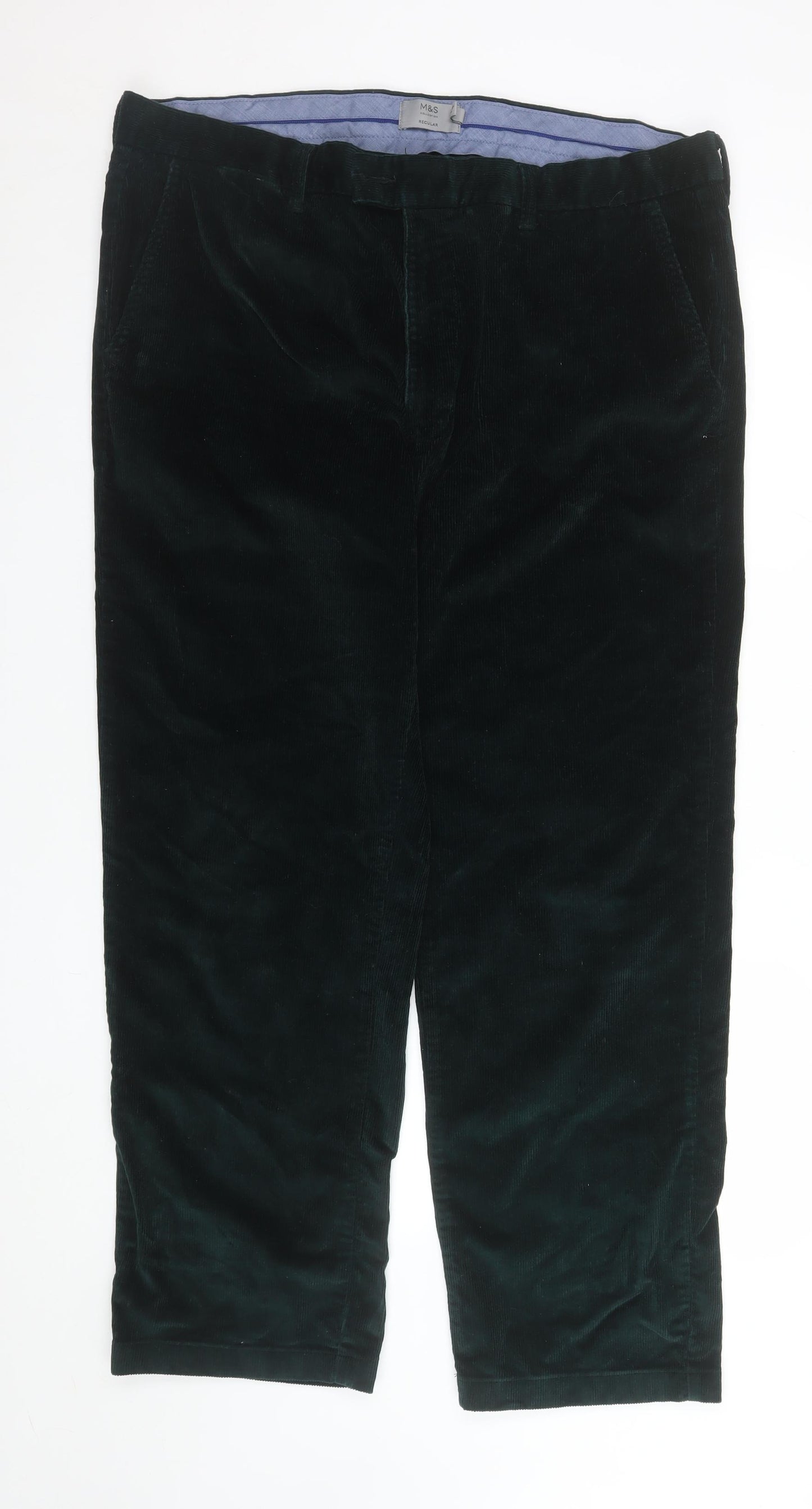 Marks and Spencer Men's Green Corduroy Chino Trousers 40W 31L Regular Fit