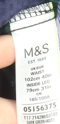 Marks and Spencer Men's Green Corduroy Chino Trousers 40W 31L Regular Fit