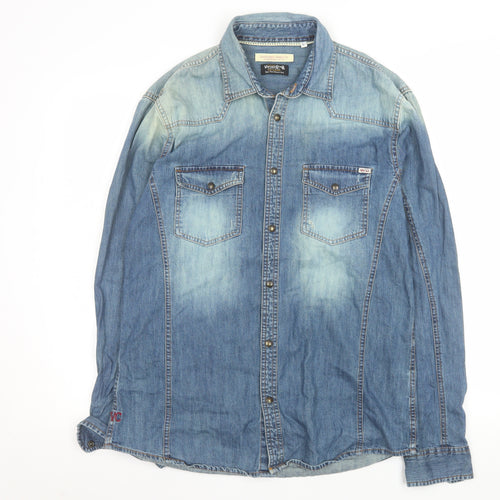 Jack & Jones Vintage Co. Men's Blue Denim Long Sleeve Button-Up Shirt L