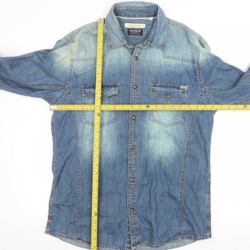 Jack & Jones Vintage Co. Men's Blue Denim Long Sleeve Button-Up Shirt L