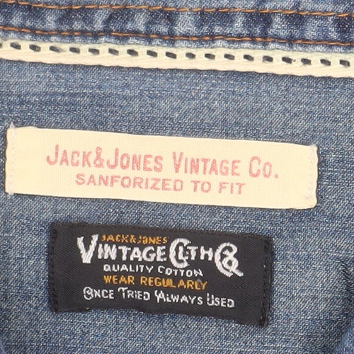 Jack & Jones Vintage Co. Men's Blue Denim Long Sleeve Button-Up Shirt L