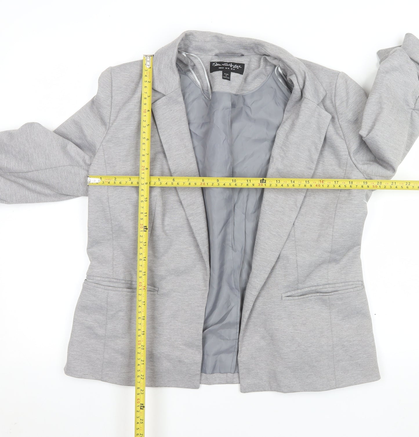 Miss Selfridge Women's Grey Blazer Jacket UK 14 Regular Fit Woven Lined