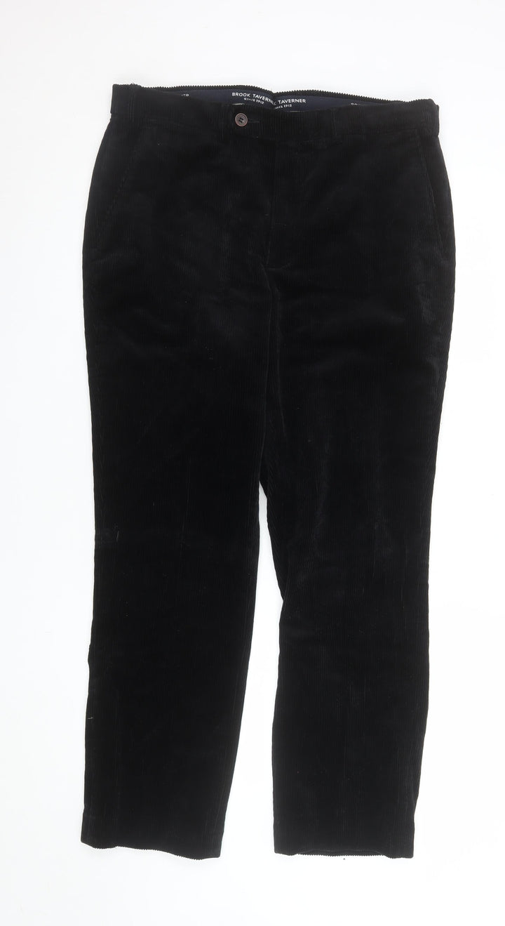 Brook Taverner Men's Black Corduroy Trousers 36W Regular Fit