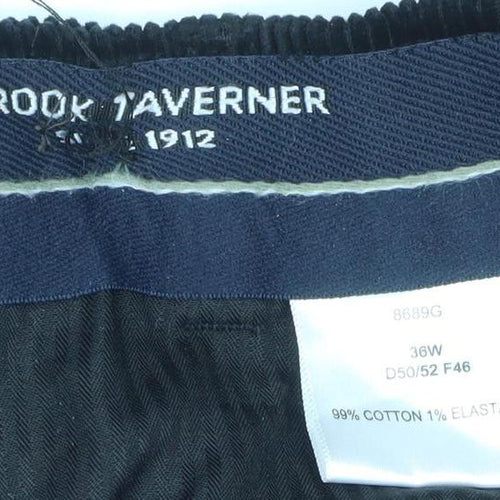 Brook Taverner Men's Black Corduroy Trousers 36W Regular Fit