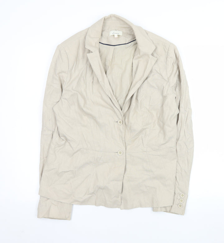 Linea Women Beige Linen Blend Single-Breasted Blazer Size 16