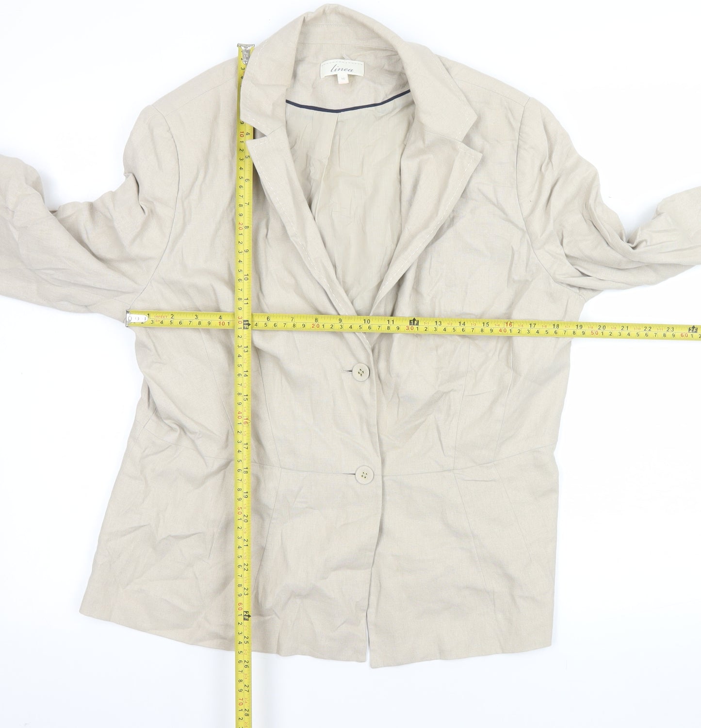 Linea Women Beige Linen Blend Single-Breasted Blazer Size 16