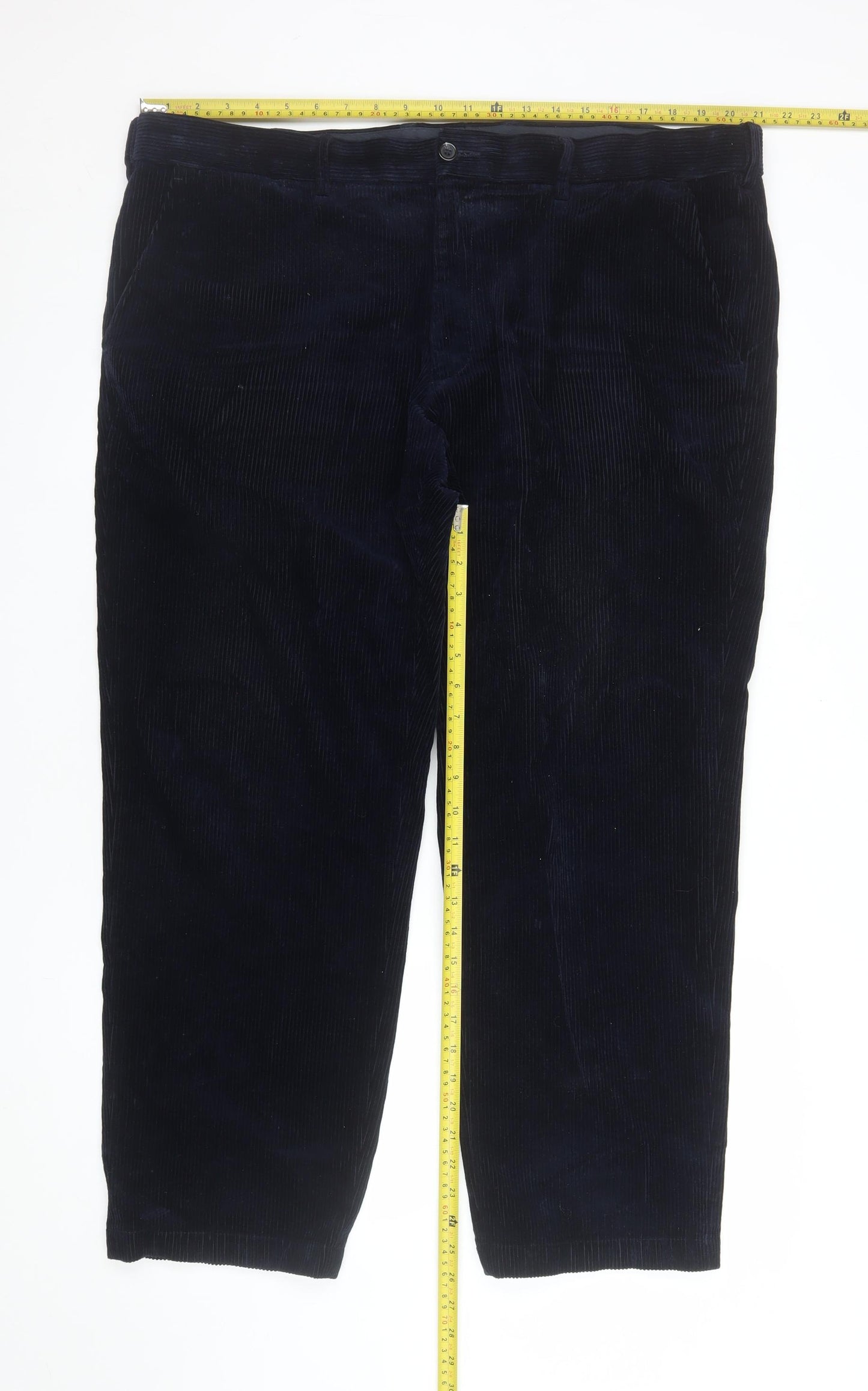 Marks and Spencer Men’s Blue Corduroy Regular Fit Trousers 42x29