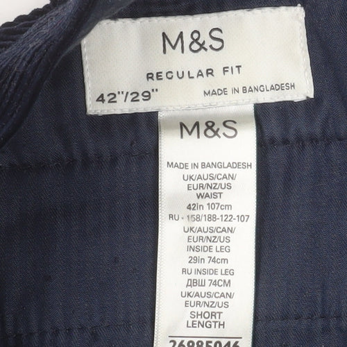 Marks and Spencer Men’s Blue Corduroy Regular Fit Trousers 42x29