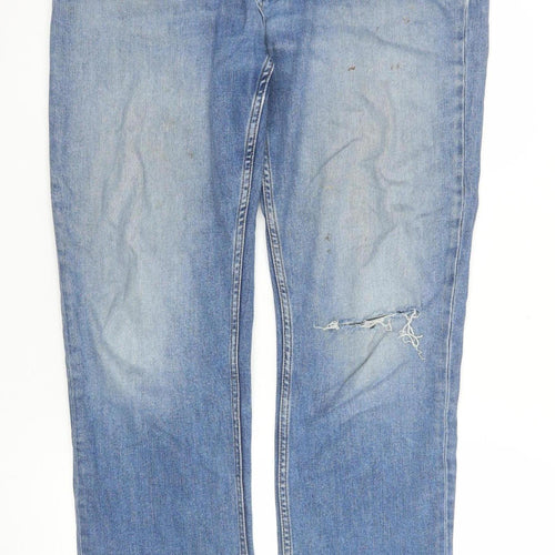 Crew Clothing Company Men's Blue 36L Straight Fit Distressed Jeans