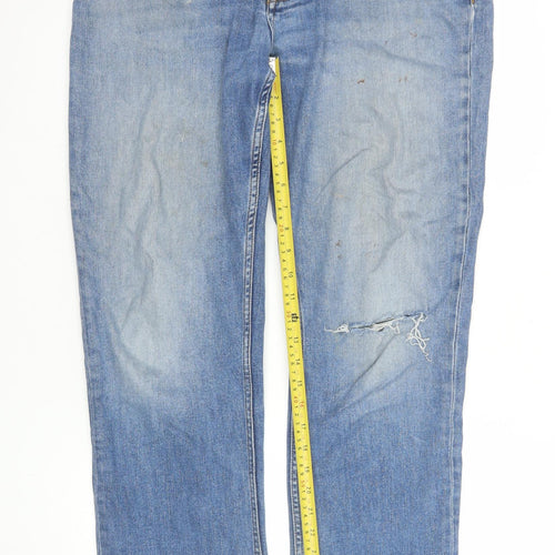 Crew Clothing Company Men's Blue 36L Straight Fit Distressed Jeans