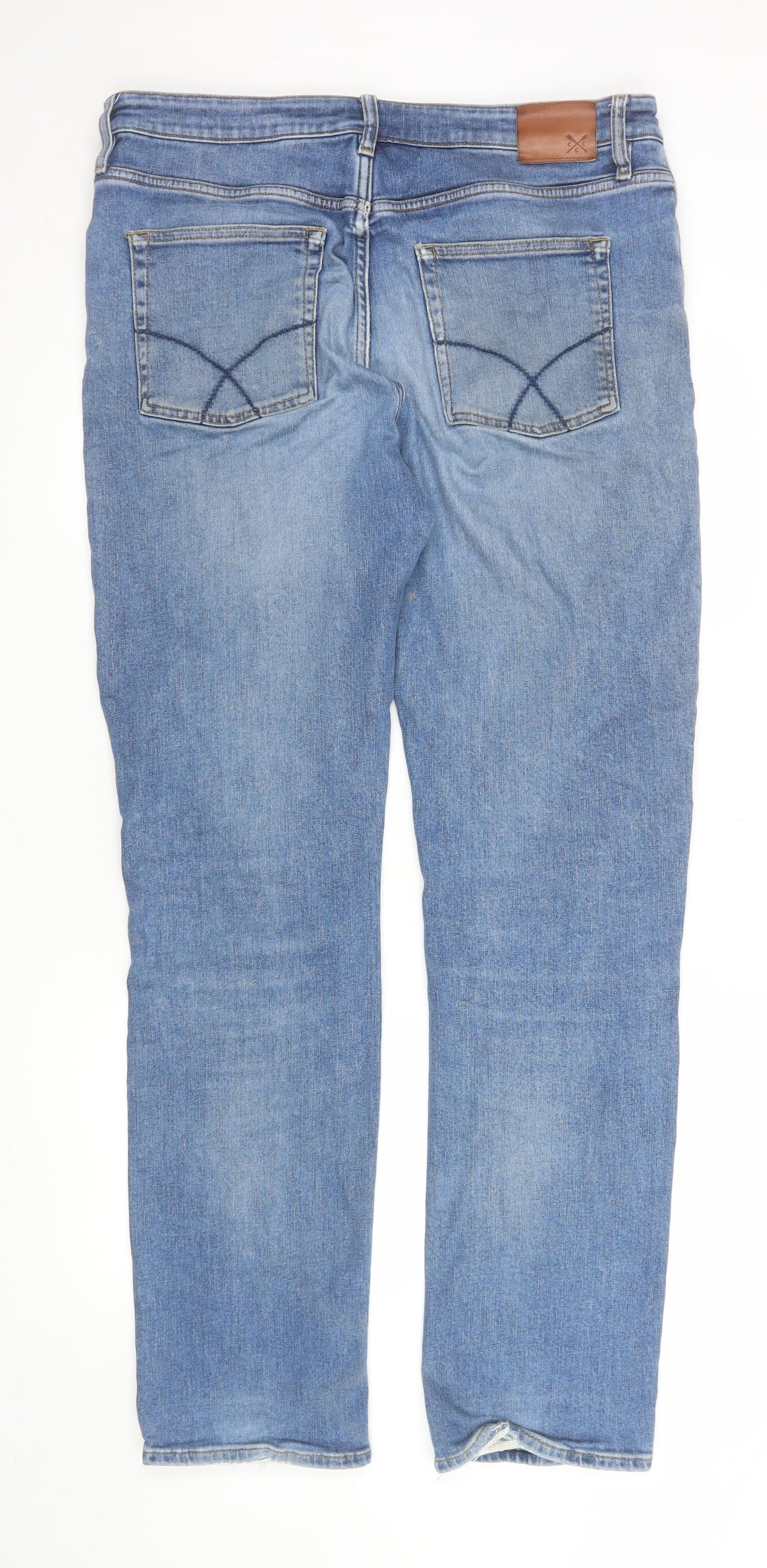 Crew Clothing Company Men's Blue 36L Straight Fit Distressed Jeans