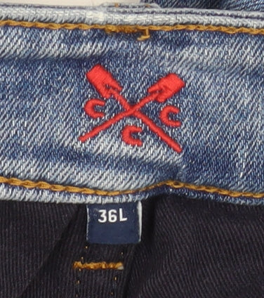 Crew Clothing Company Men's Blue 36L Straight Fit Distressed Jeans