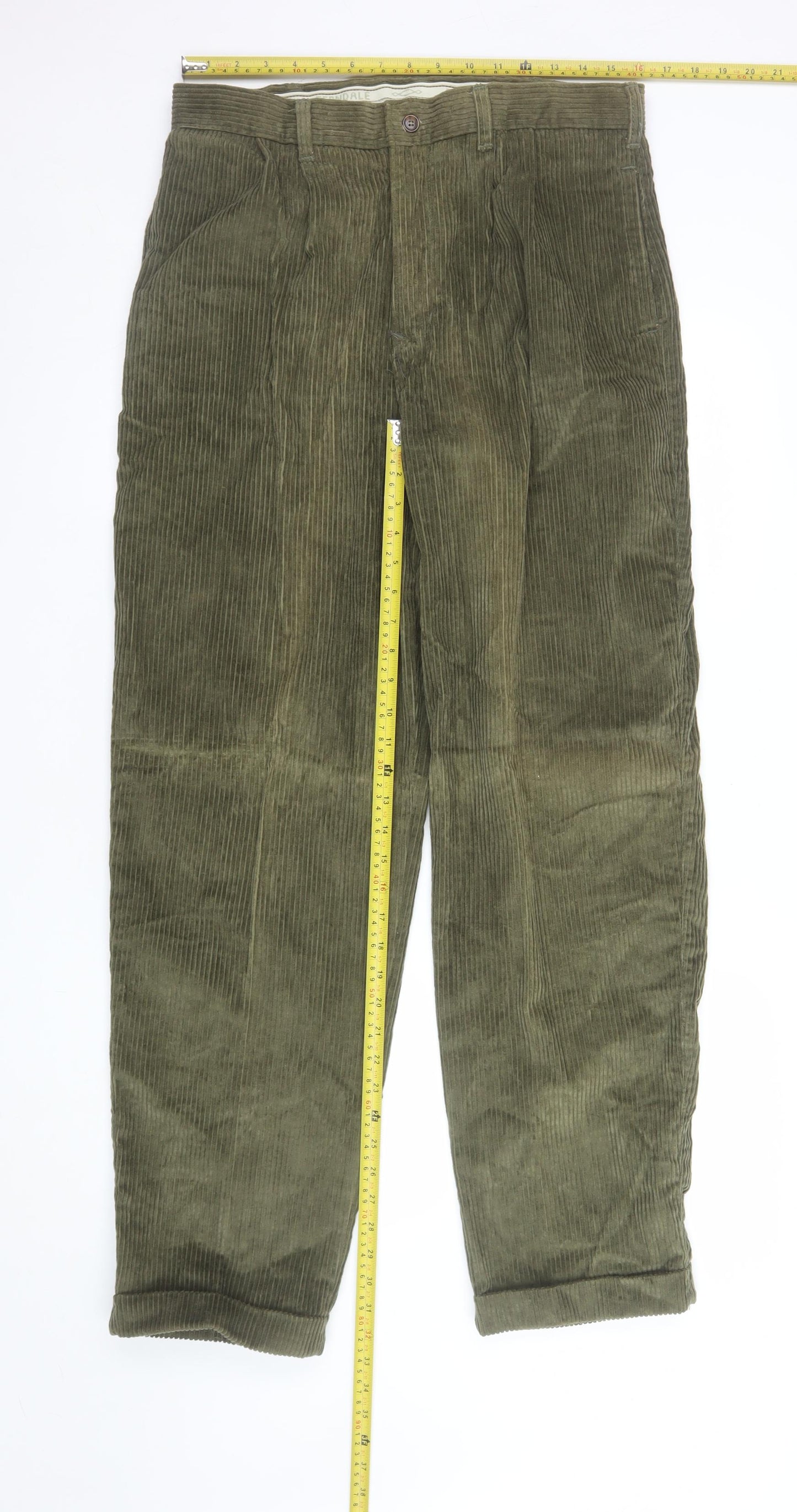 Ferndale Men's Green Corduroy Trousers Size 34 Regular Classic Fit