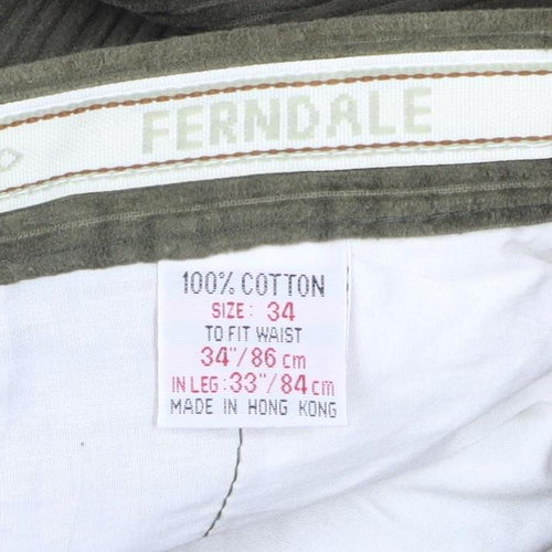 Ferndale Men's Green Corduroy Trousers Size 34 Regular Classic Fit