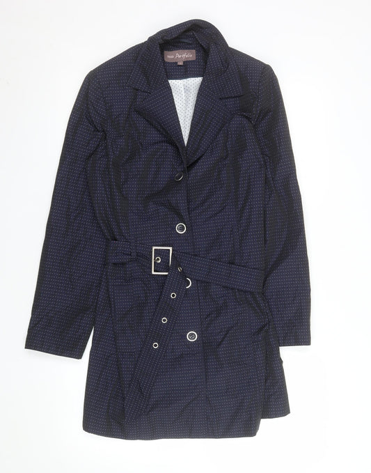 Marks and Spencer Women Blue Polka Dot Belted Trench Coat Size 12