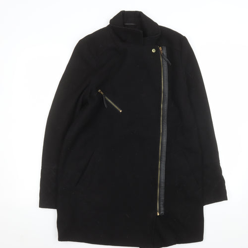 Dorothy Perkins Women’s Black Wool Biker Coat Size 12 Mid-Length Zip