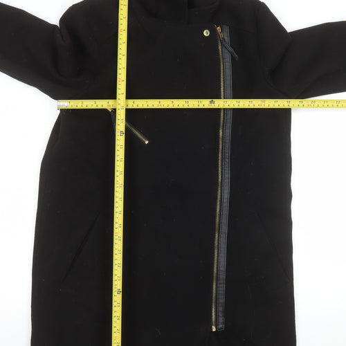 Dorothy Perkins Women’s Black Wool Biker Coat Size 12 Mid-Length Zip