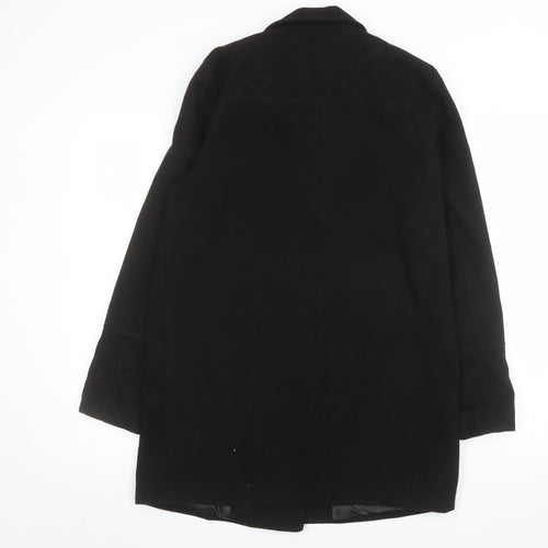 Dorothy Perkins Women’s Black Wool Biker Coat Size 12 Mid-Length Zip