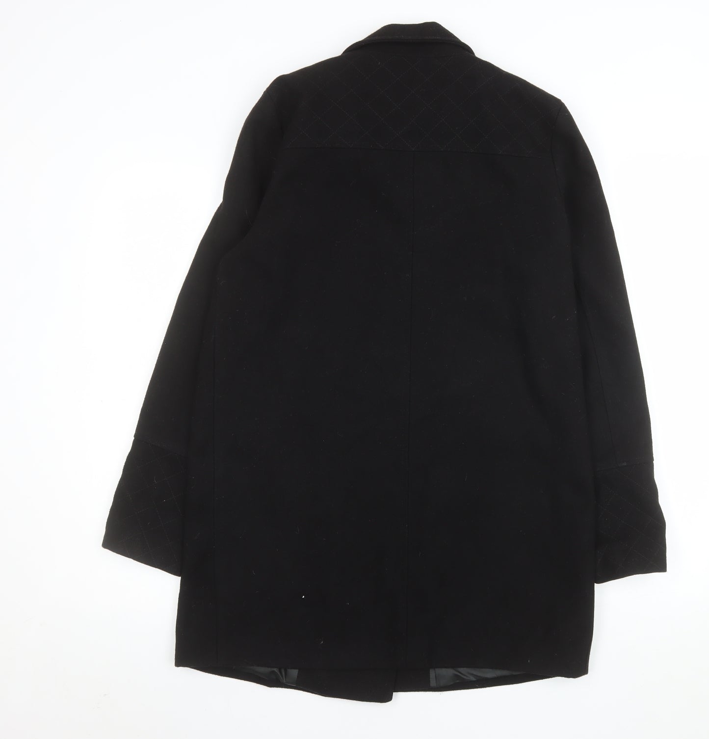 Dorothy Perkins Women’s Black Wool Biker Coat Size 12 Mid-Length Zip