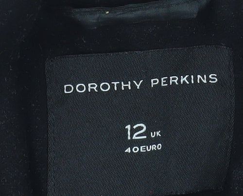 Dorothy Perkins Women’s Black Wool Biker Coat Size 12 Mid-Length Zip