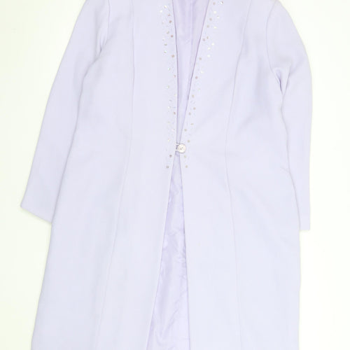 Fashion Extra Women's Purple Beaded Long Overcoat UK 18