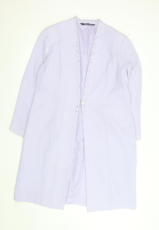 Fashion Extra Women's Purple Beaded Long Overcoat UK 18