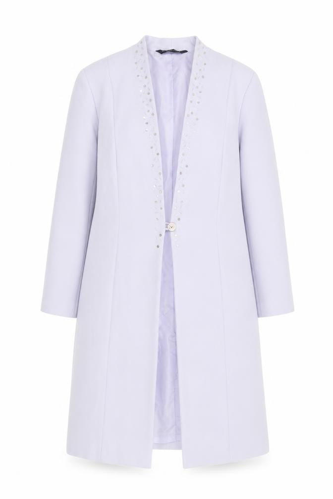 Fashion Extra Women's Purple Beaded Long Overcoat UK 18