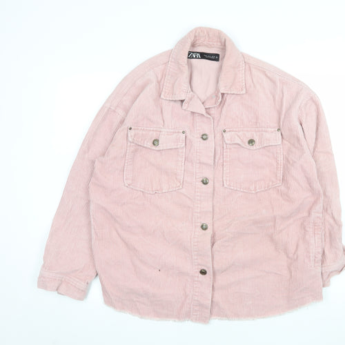 Zara Womens Pink Corduroy Button Jacket Size 12 Relaxed Fit
