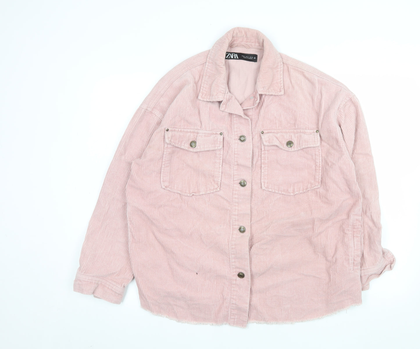 Zara Womens Pink Corduroy Button Jacket Size 12 Relaxed Fit