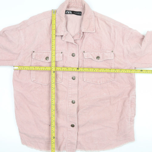 Zara Womens Pink Corduroy Button Jacket Size 12 Relaxed Fit