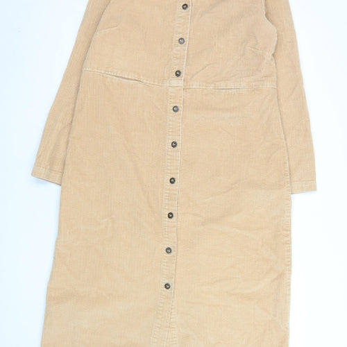 Orvis Women Beige Corduroy Long Shirt Dress M 100% Cotton