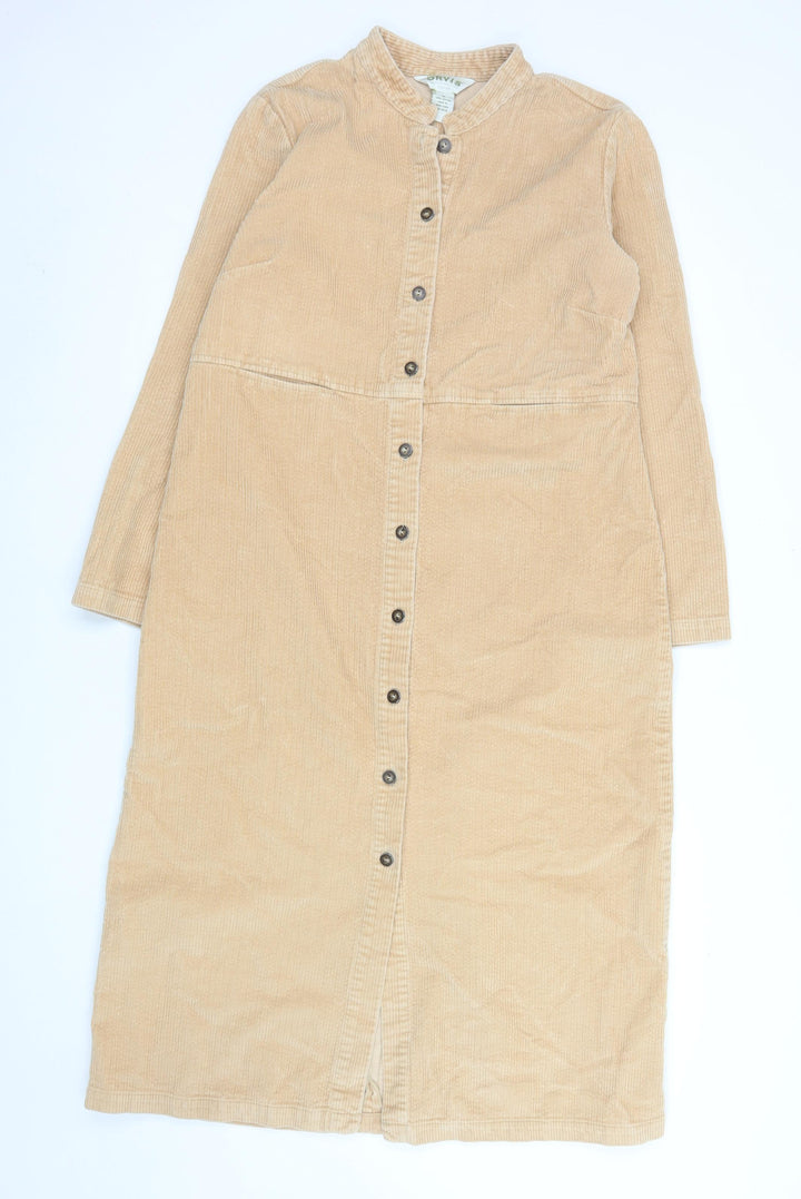 Orvis Women Beige Corduroy Long Shirt Dress M 100% Cotton